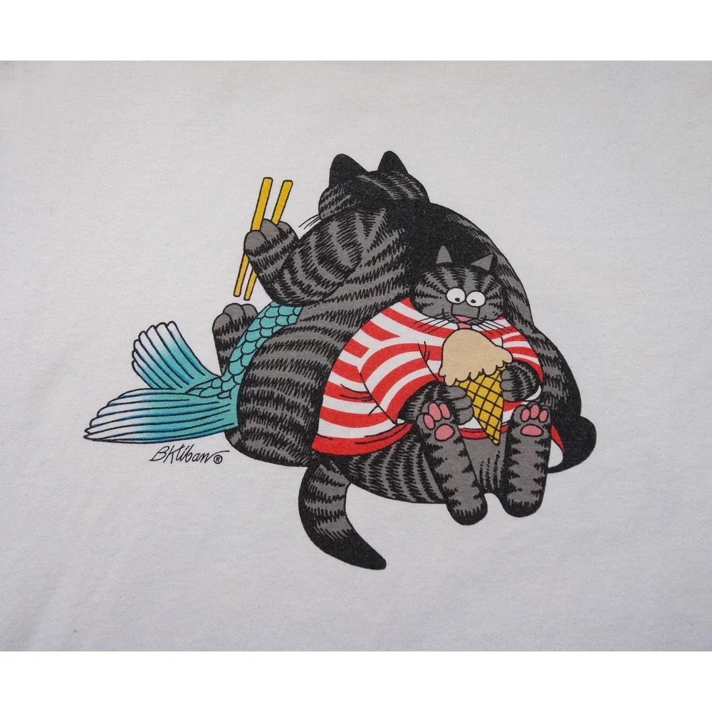 Vintage B Kliban Shirt Mens Large White Cat Graphic Tee Sushi Hawaii Adult